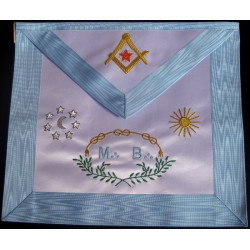 Tablier de maître (Rite français traditionnel - GLNF) en satin brodé bleu pâle