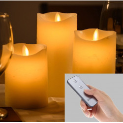 3 bougies pilier LED avec télécommande - lumière jaune