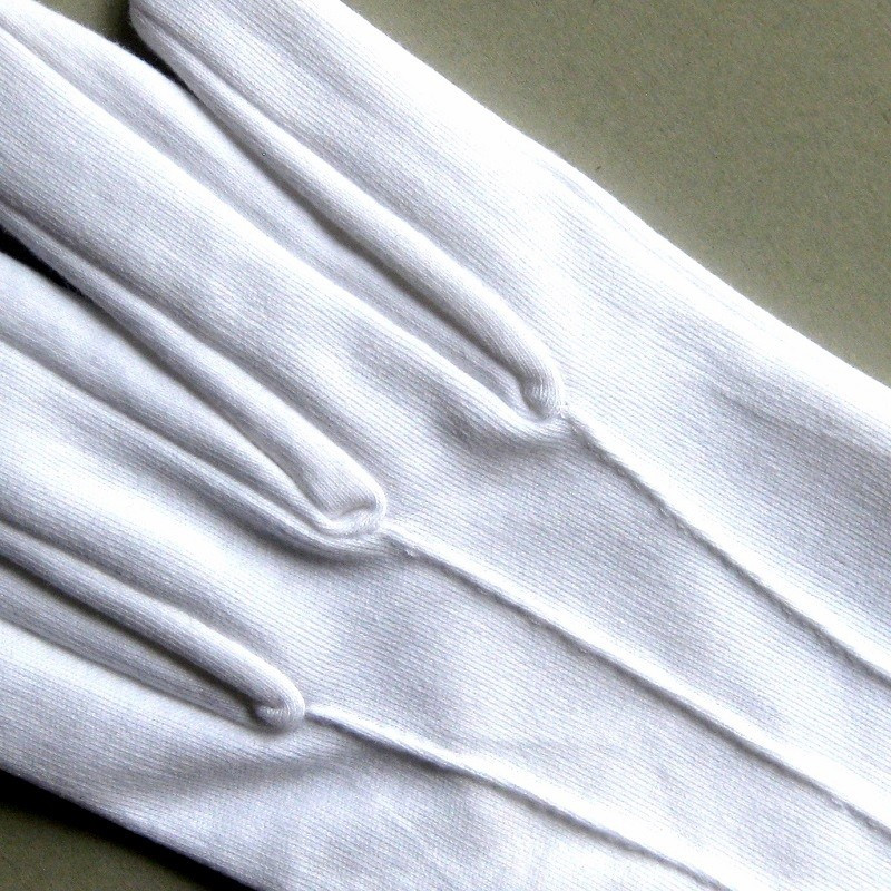 Gants blancs de cérémonie en coton épais à 3 nervures poignet
