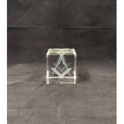 Cube en Cristal gravure Équerre & compas