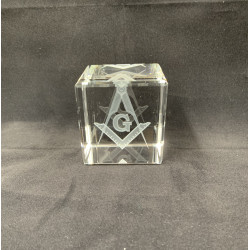 Cube en Cristal gravure Équerre & compas avec "G"