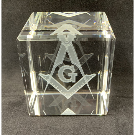 Cube en Cristal gravure Équerre & compas avec "G"