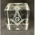 Cube en Cristal gravure Équerre & compas avec "G"