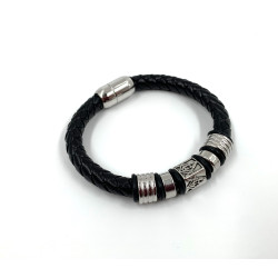 Bracelet cuir pour homme équerre et compas