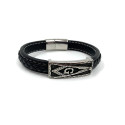 Bracelet cuir pour homme Equerre & Compas silver