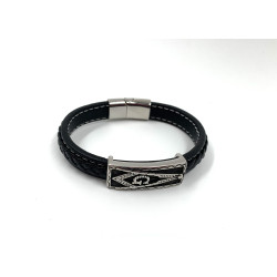 Bracelet cuir pour homme équerre et compas