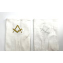 BEAUX GANTS BLANCS 100% coton avec broderie Equerre-Compas