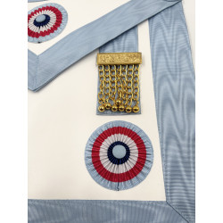 Tablier de Maître GLNF rite émulation français en cuir 3 rosettes et pendeloques