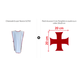 Ensemble Chlamyde bord rouge + écusson croix Templière