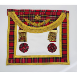 Tablier de maître bordure OR, RSE en vrai cuir et tartan Royal Steward