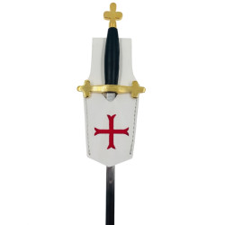 Porte épée cuir blanc bordé croix rouge