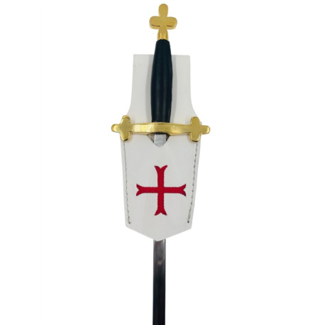Porte épée cuir blanc bordé croix rouge