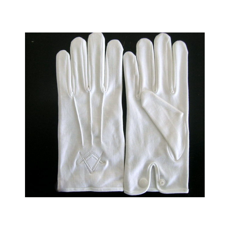 GANTS COTON BLANC FRANC MAÇON BRODERIE EQUERRE ET COMPAS