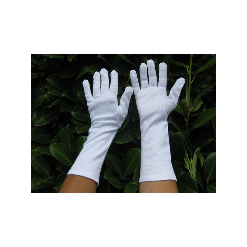 Gants blancs coton au poignet long pour couvrir l'avant-bras